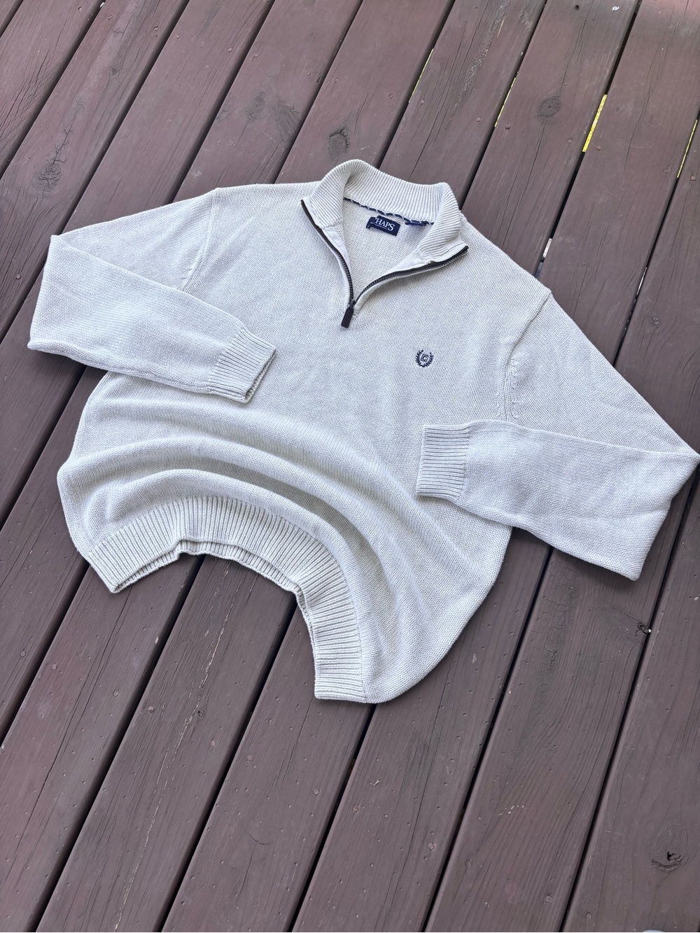 Chaps Quarter Zip Knit Sweater Oatmeal XL Preppy Cotton Classic